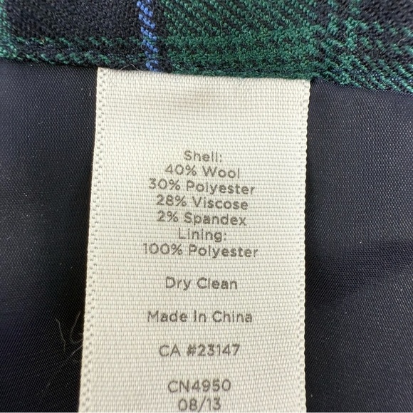 Talbots Wool Blend Blue Green Tartan Plaid Ankle Pants Size 2 Lined Side Zip - Picture 10 of 16